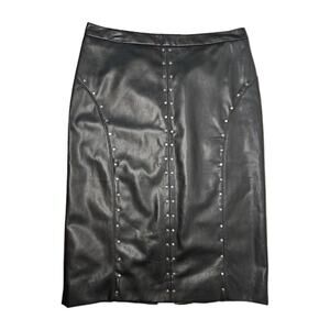 Vegan Leather Skirt Womens Size 8 Black Studded Goth Western Biker Pencil Midi